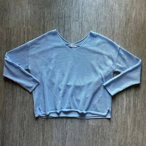 ✨ Carve Designs Light Blue V-Neck Open Knit Organic Cotton Boxy Sweater Sz Large